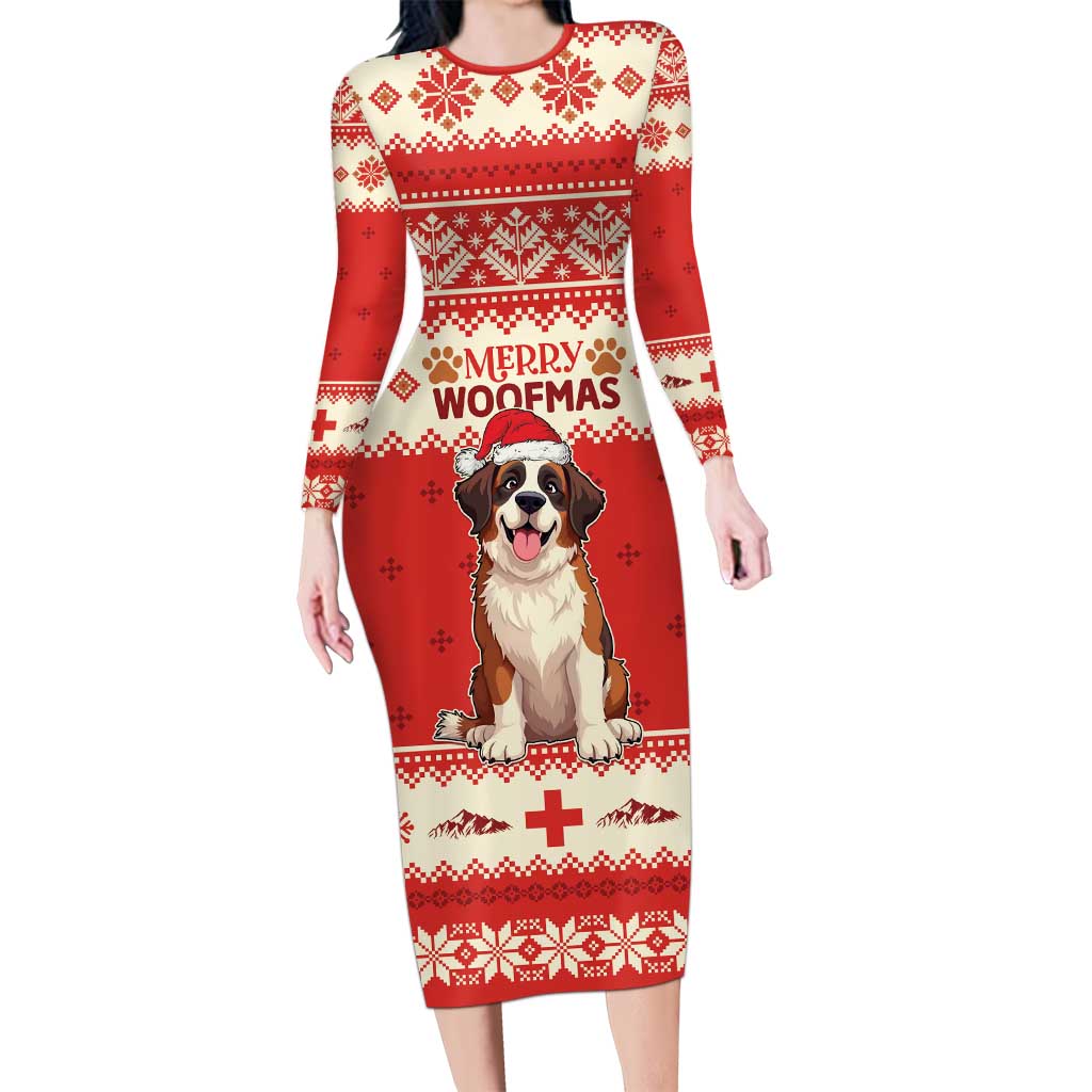 Switzerland Christmas Family Matching Long Sleeve Bodycon Dress and Hawaiian Shirt Cute Saint Bernard Merry Woofmas LT05 - Wonder Print Shop