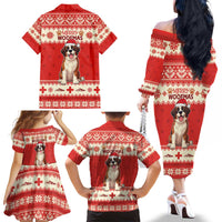 Switzerland Christmas Family Matching Off The Shoulder Long Sleeve Dress and Hawaiian Shirt Cute Saint Bernard Merry Woofmas LT05 - Wonder Print Shop
