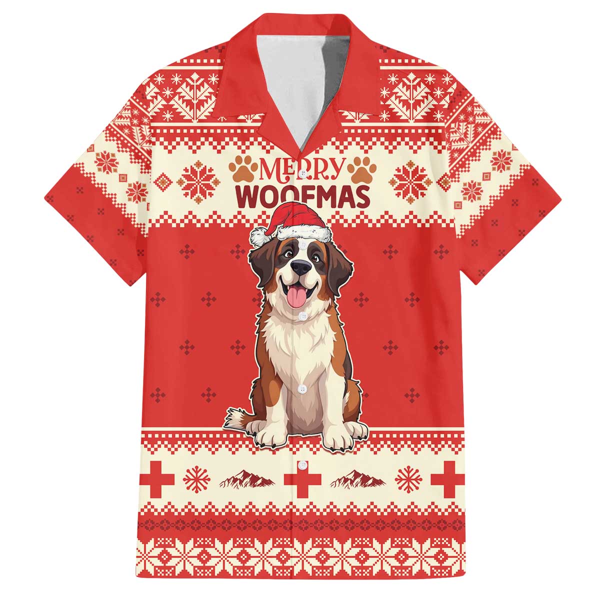 Switzerland Christmas Family Matching Off The Shoulder Long Sleeve Dress and Hawaiian Shirt Cute Saint Bernard Merry Woofmas LT05 - Wonder Print Shop