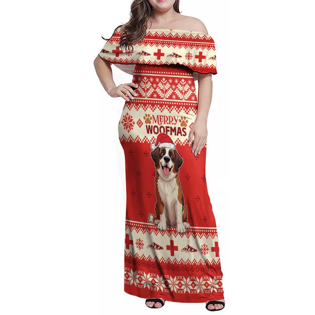 Switzerland Christmas Family Matching Off Shoulder Maxi Dress and Hawaiian Shirt Cute Saint Bernard Merry Woofmas LT05 - Wonder Print Shop