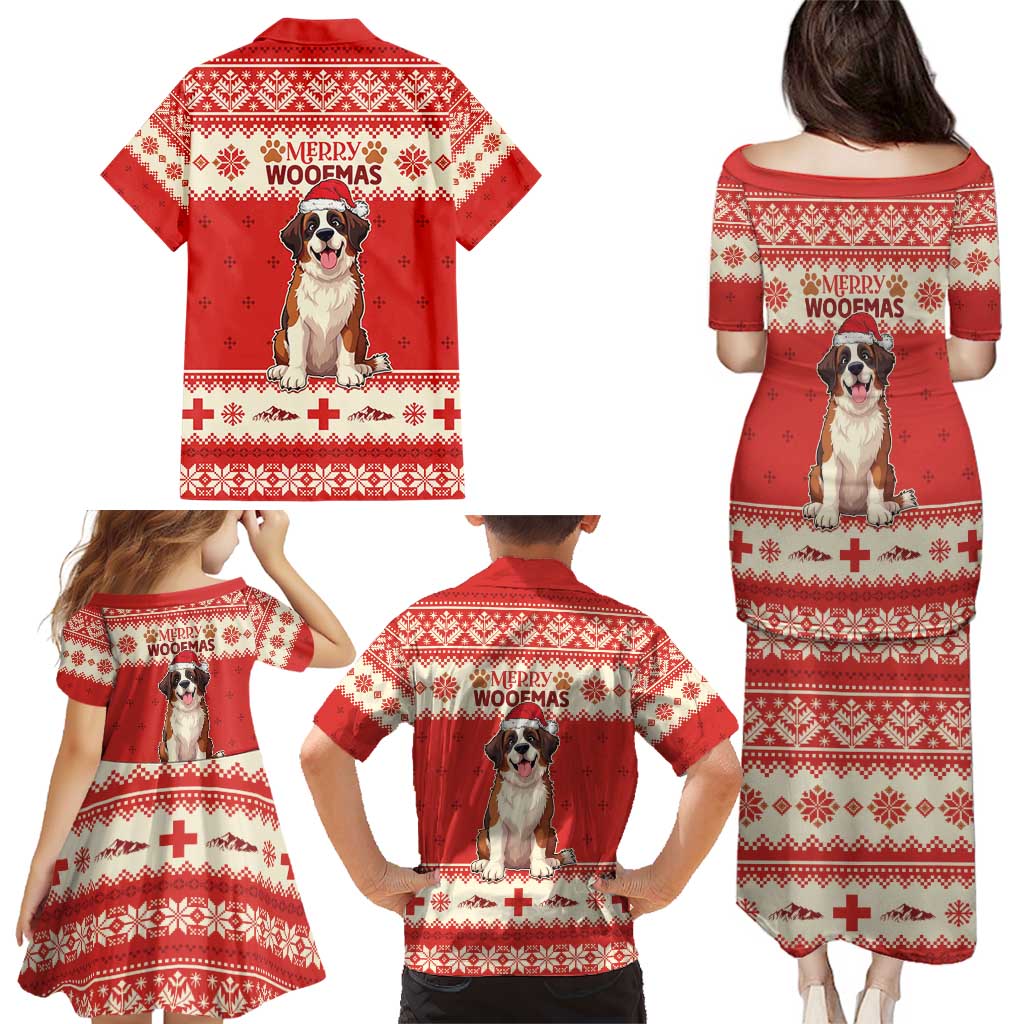 Switzerland Christmas Family Matching Puletasi and Hawaiian Shirt Cute Saint Bernard Merry Woofmas LT05 - Wonder Print Shop
