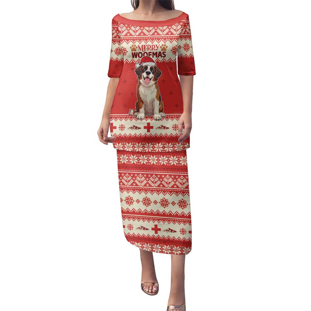 Switzerland Christmas Family Matching Puletasi and Hawaiian Shirt Cute Saint Bernard Merry Woofmas LT05 - Wonder Print Shop