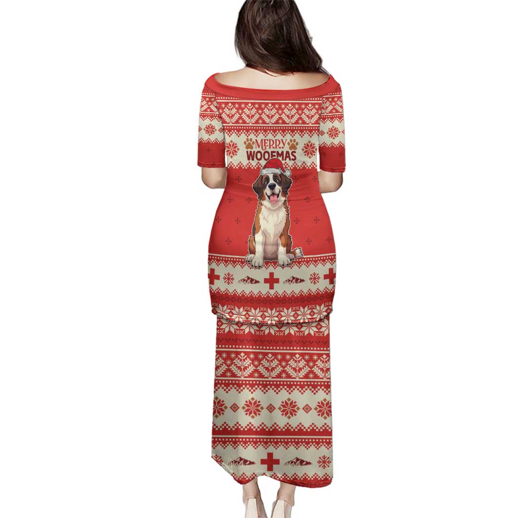 Switzerland Christmas Family Matching Puletasi and Hawaiian Shirt Cute Saint Bernard Merry Woofmas LT05 - Wonder Print Shop