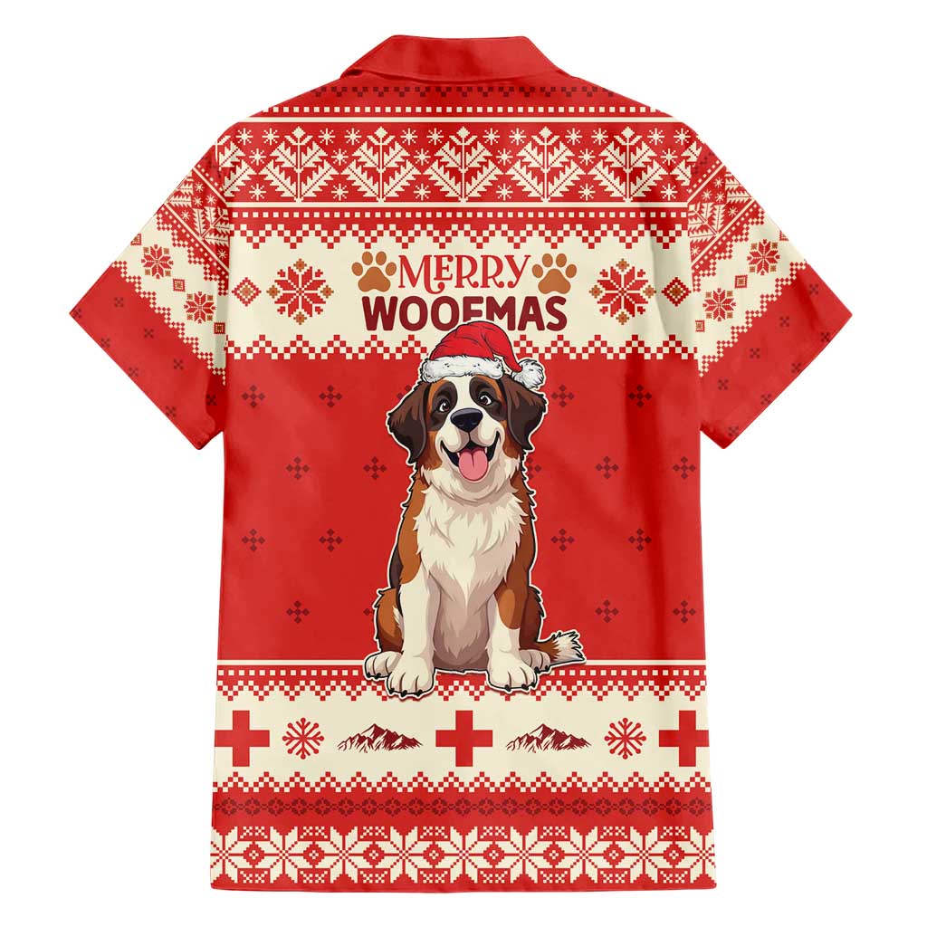 Switzerland Christmas Family Matching Short Sleeve Bodycon Dress and Hawaiian Shirt Cute Saint Bernard Merry Woofmas LT05 - Wonder Print Shop