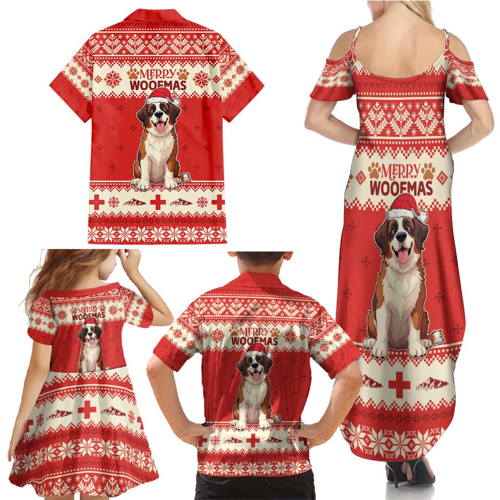 Switzerland Christmas Family Matching Summer Maxi Dress and Hawaiian Shirt Cute Saint Bernard Merry Woofmas LT05 - Wonder Print Shop