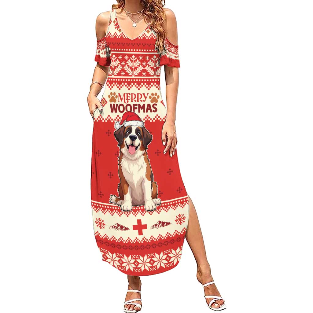 Switzerland Christmas Family Matching Summer Maxi Dress and Hawaiian Shirt Cute Saint Bernard Merry Woofmas LT05 - Wonder Print Shop