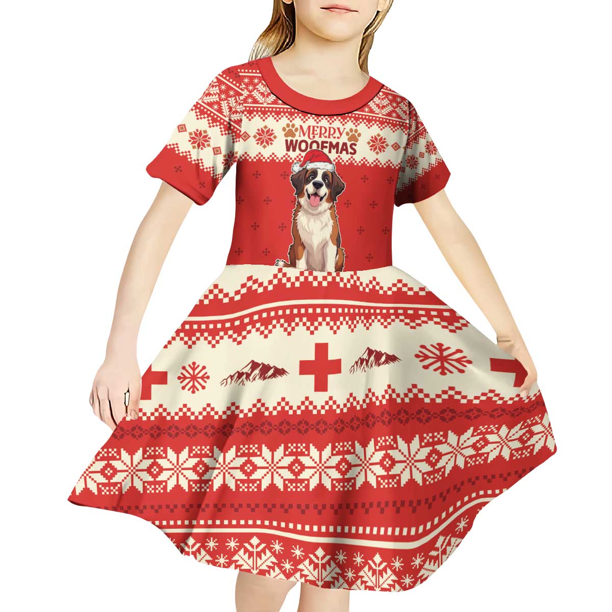 Switzerland Christmas Kid Short Sleeve Dress Cute Saint Bernard Merry Woofmas LT05 - Wonder Print Shop