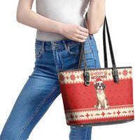 Switzerland Christmas Leather Tote Bag Cute Saint Bernard Merry Woofmas LT05 - Wonder Print Shop