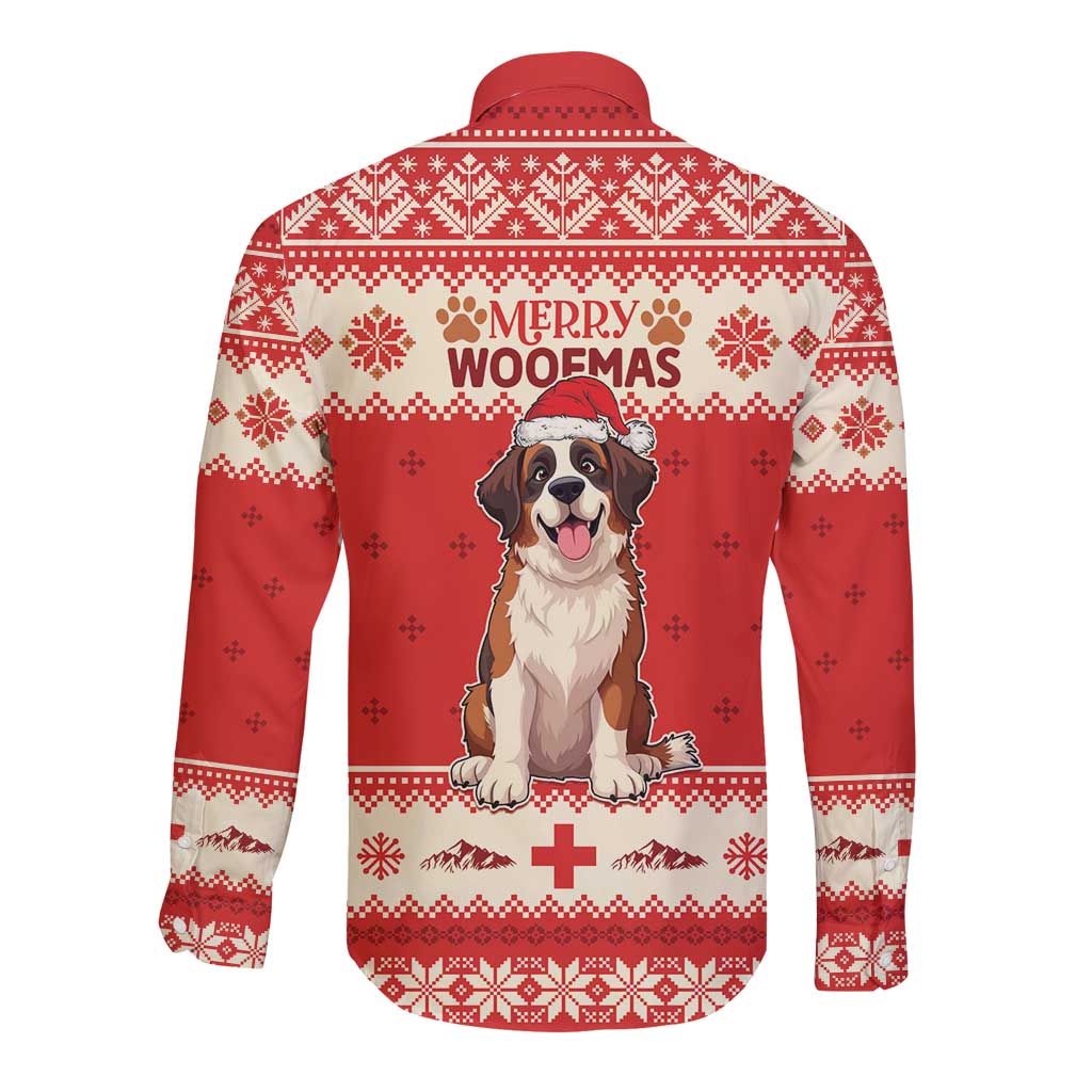 Switzerland Christmas Long Sleeve Button Shirt Cute Saint Bernard Merry Woofmas LT05 - Wonder Print Shop