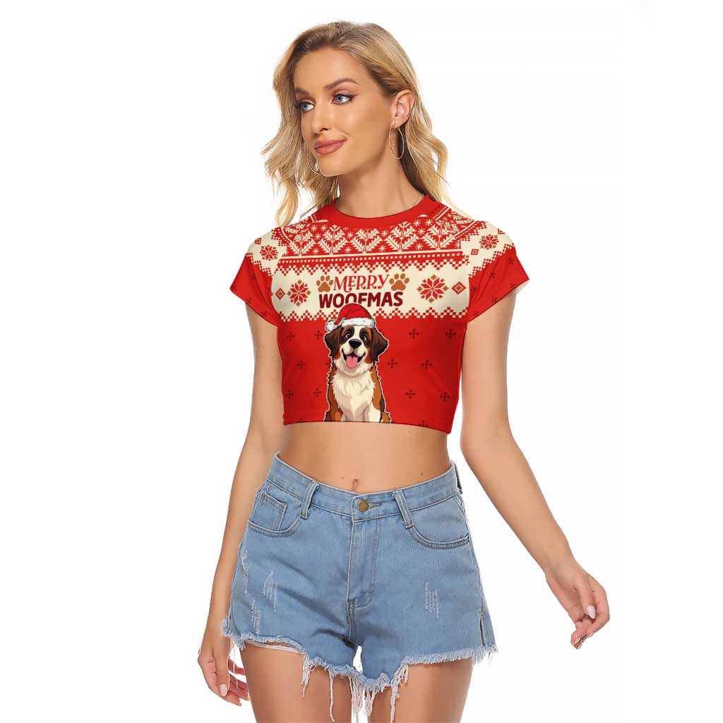 Switzerland Christmas Raglan Cropped T Shirt Cute Saint Bernard Merry Woofmas LT05 - Wonder Print Shop