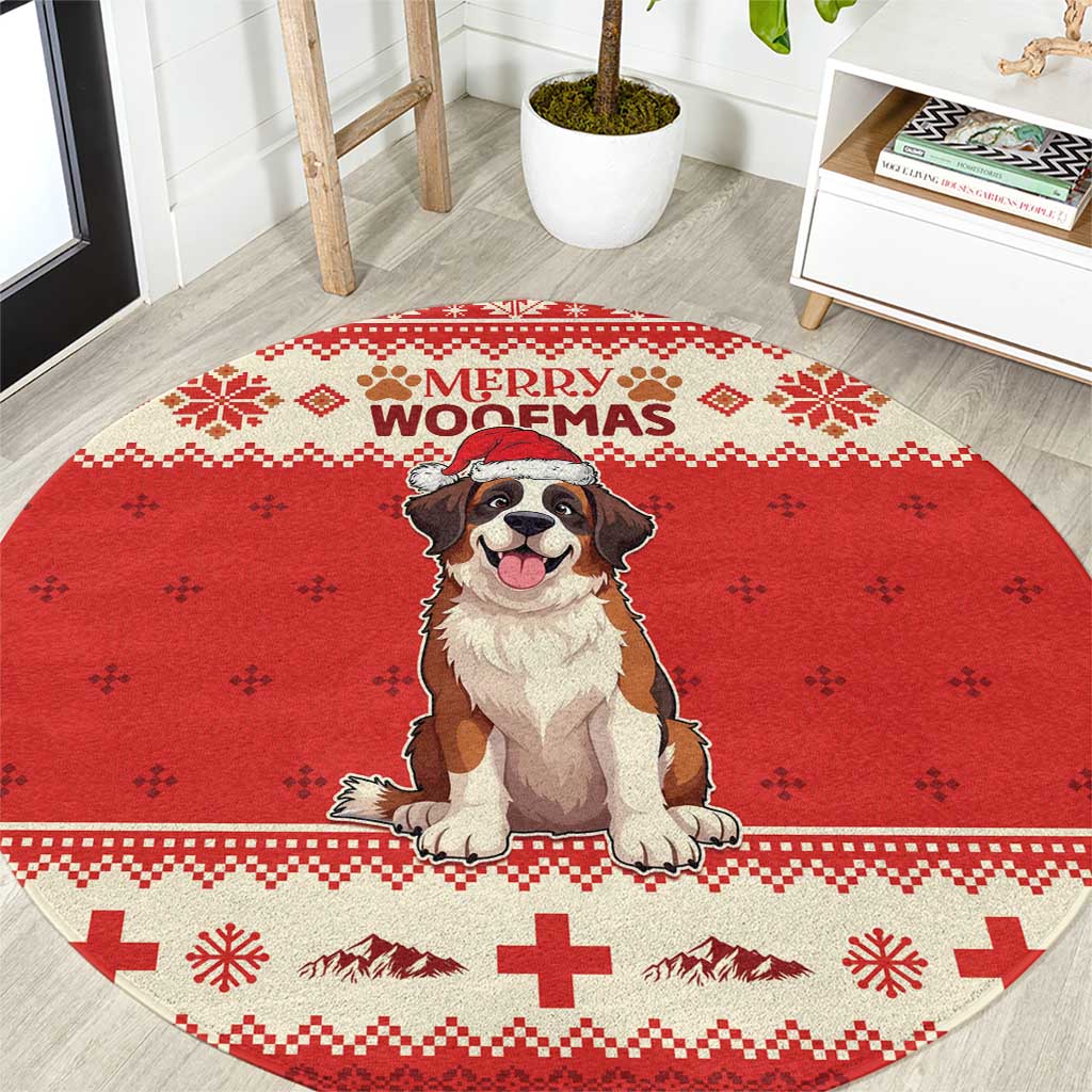 Switzerland Christmas Round Carpet Cute Saint Bernard Merry Woofmas