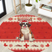 Switzerland Christmas Round Carpet Cute Saint Bernard Merry Woofmas
