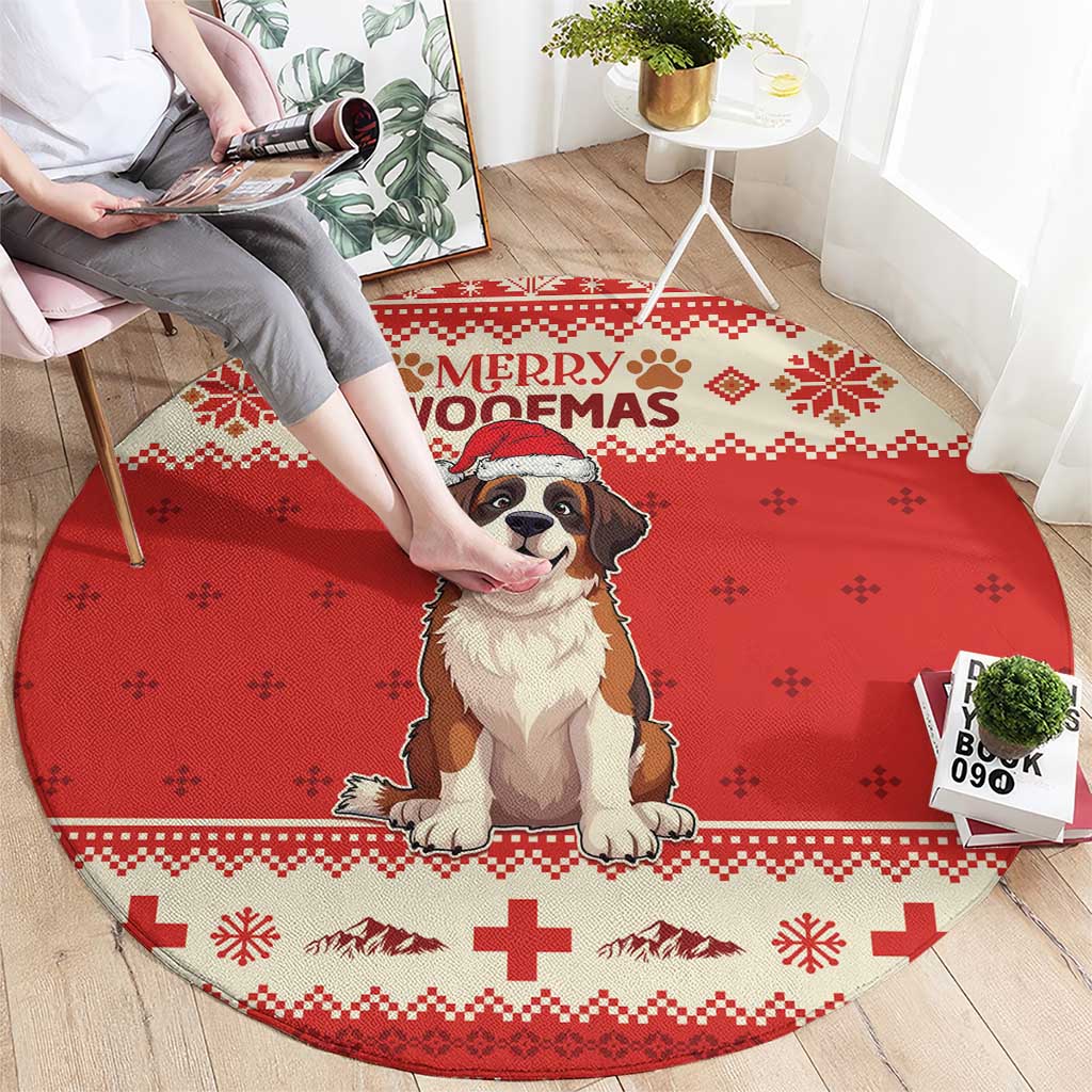 Switzerland Christmas Round Carpet Cute Saint Bernard Merry Woofmas