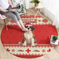 Switzerland Christmas Round Carpet Cute Saint Bernard Merry Woofmas