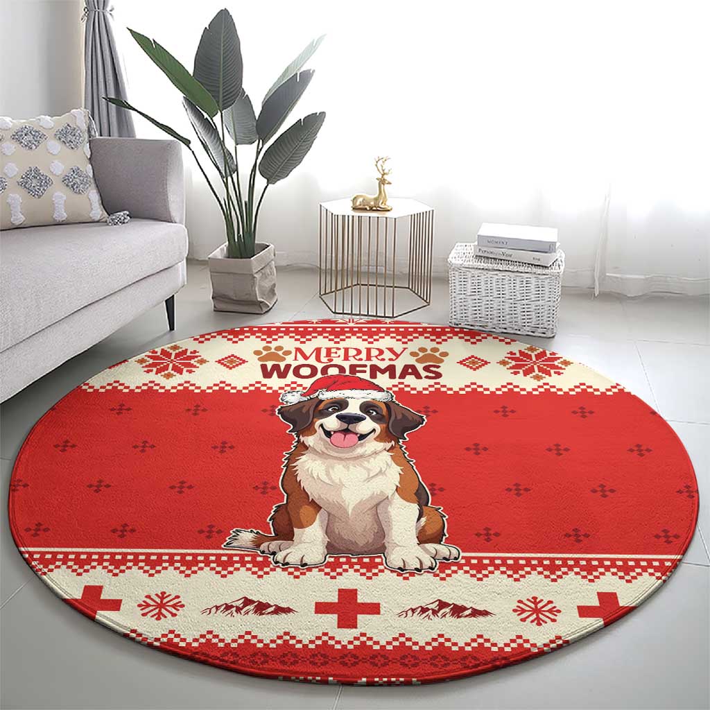 Switzerland Christmas Round Carpet Cute Saint Bernard Merry Woofmas