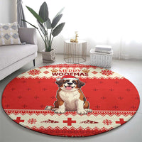 Switzerland Christmas Round Carpet Cute Saint Bernard Merry Woofmas