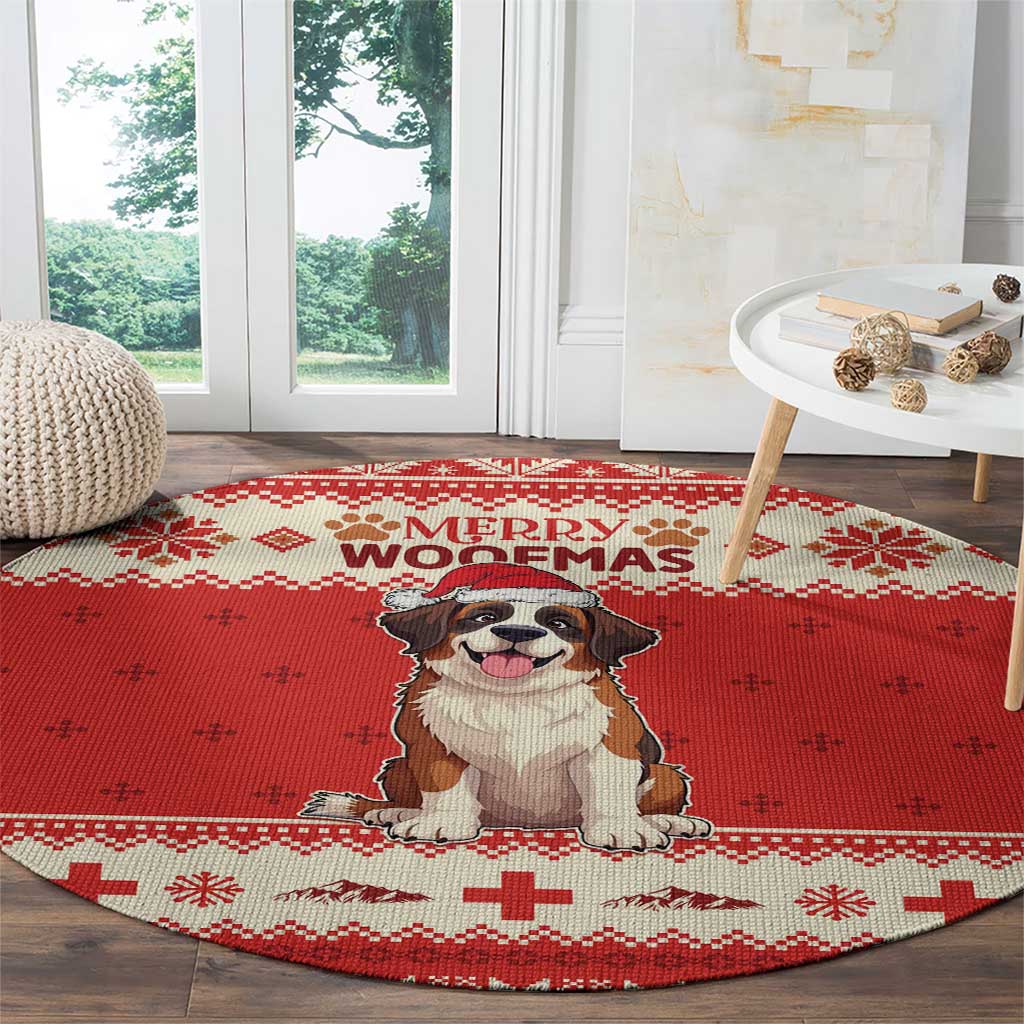 Switzerland Christmas Round Carpet Cute Saint Bernard Merry Woofmas