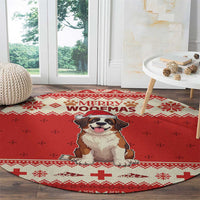 Switzerland Christmas Round Carpet Cute Saint Bernard Merry Woofmas