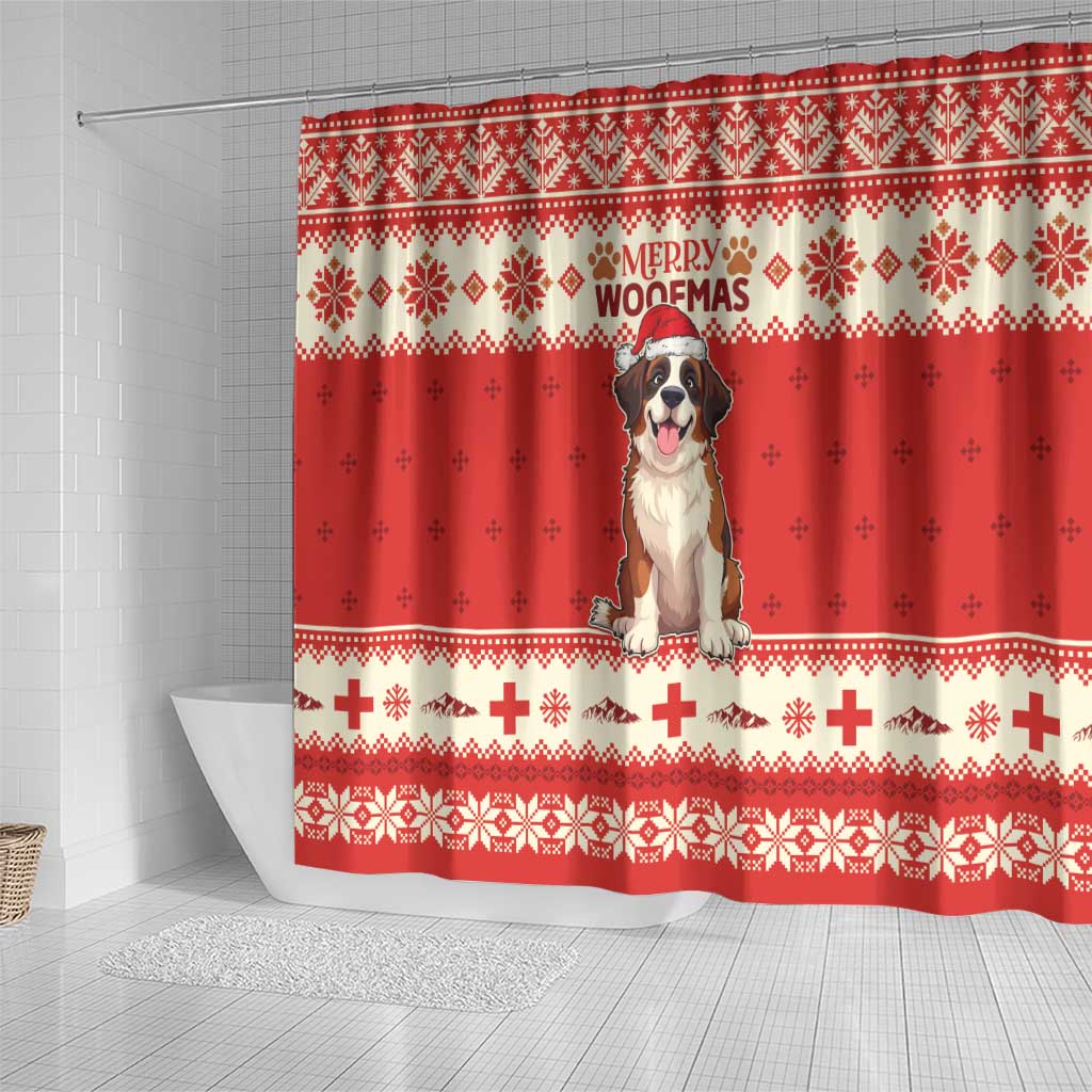 Switzerland Christmas Shower Curtain Cute Saint Bernard Merry Woofmas