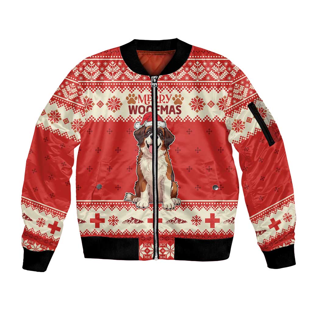 Switzerland Christmas Sleeve Zip Bomber Jacket Cute Saint Bernard Merry Woofmas LT05 - Wonder Print Shop