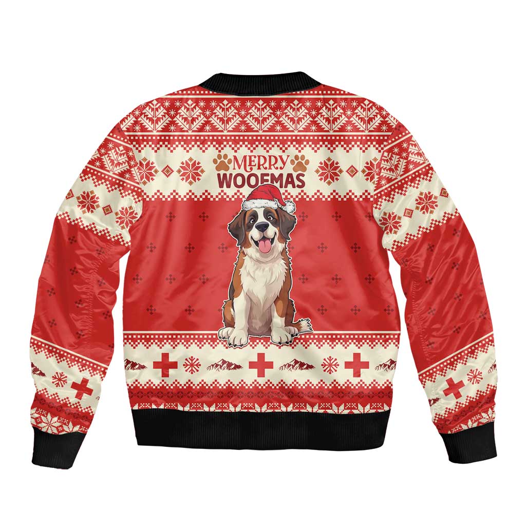 Switzerland Christmas Sleeve Zip Bomber Jacket Cute Saint Bernard Merry Woofmas LT05 - Wonder Print Shop