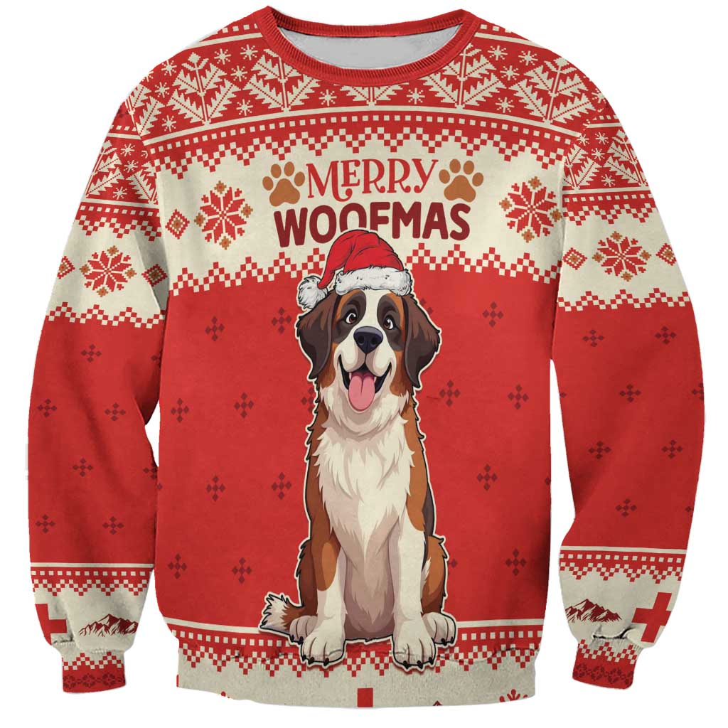 Switzerland Christmas Sweatshirt Cute Saint Bernard Merry Woofmas LT05 - Wonder Print Shop