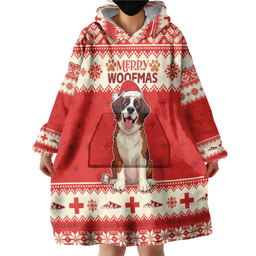 Switzerland Christmas Wearable Blanket Hoodie Cute Saint Bernard Merry Woofmas LT05 - Wonder Print Shop