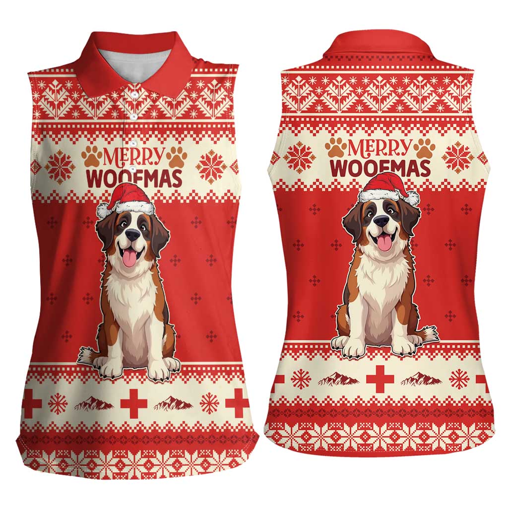 Switzerland Christmas Women Sleeveless Polo Shirt Cute Saint Bernard Merry Woofmas LT05 - Wonder Print Shop
