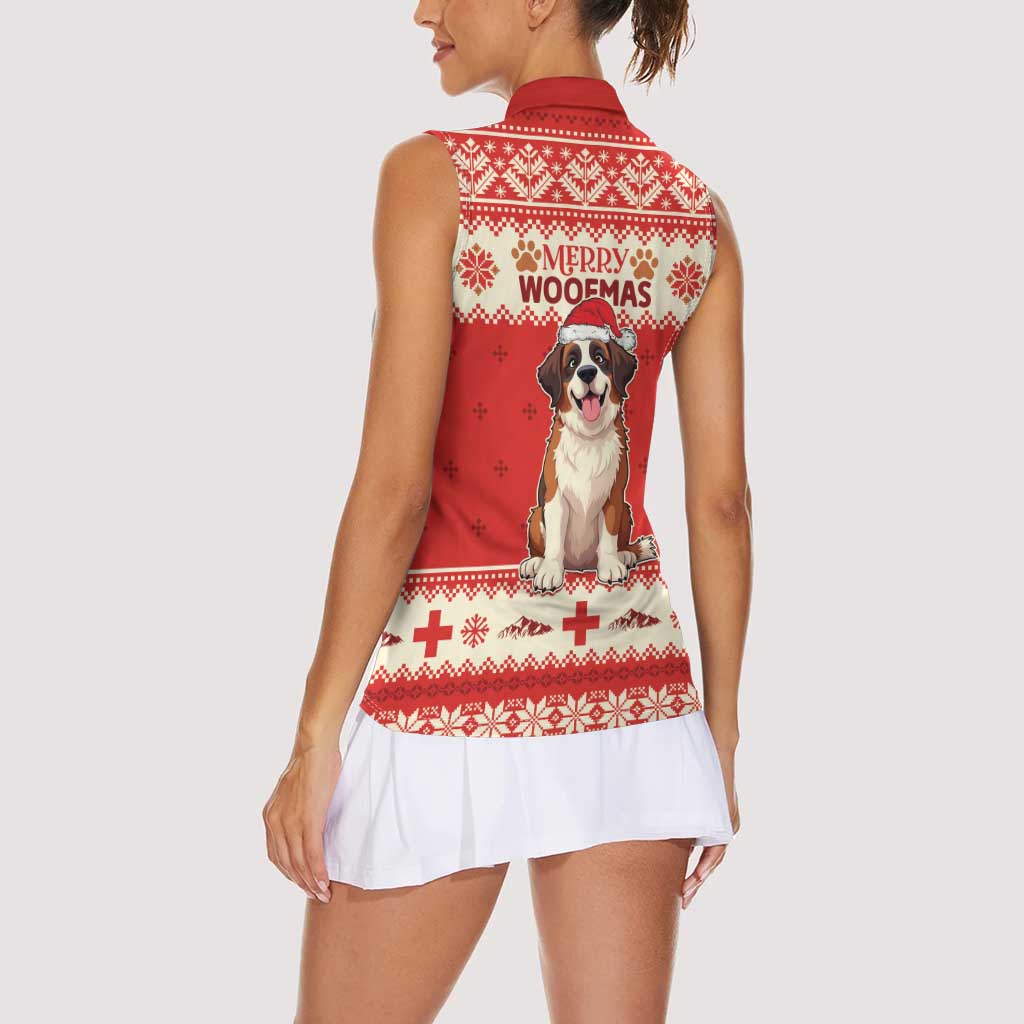 Switzerland Christmas Women Sleeveless Polo Shirt Cute Saint Bernard Merry Woofmas LT05 - Wonder Print Shop
