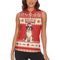 Switzerland Christmas Women Sleeveless Polo Shirt Cute Saint Bernard Merry Woofmas LT05 - Wonder Print Shop