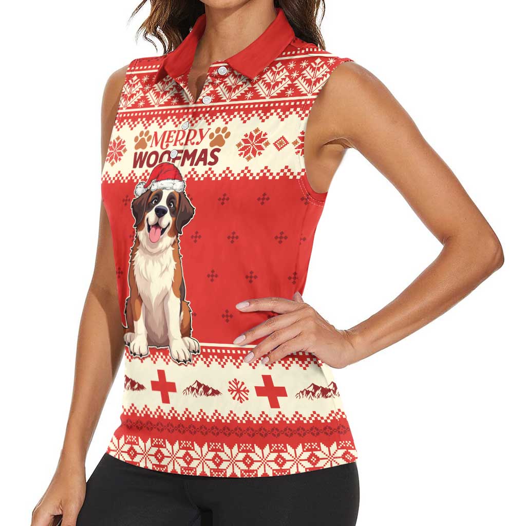 Switzerland Christmas Women Sleeveless Polo Shirt Cute Saint Bernard Merry Woofmas LT05 - Wonder Print Shop