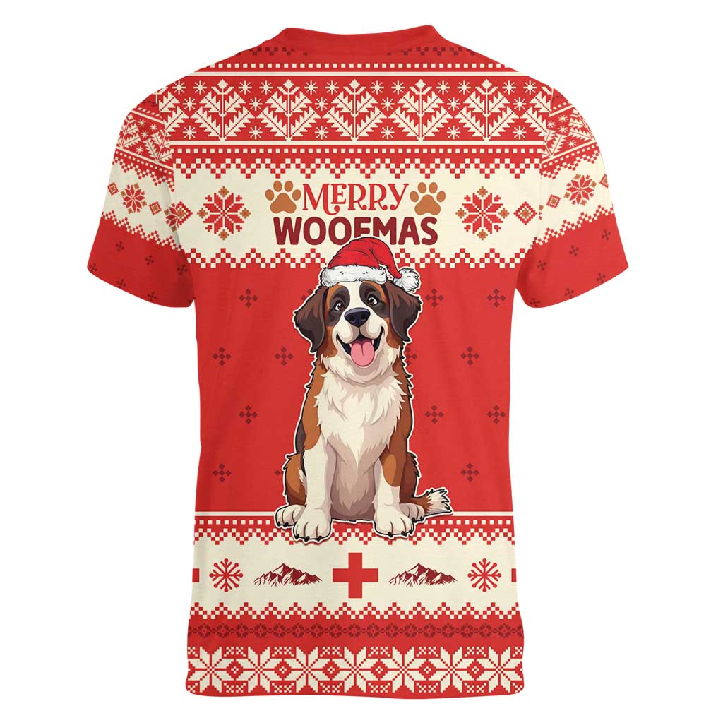 Switzerland Christmas Women V-Neck T-Shirt Cute Saint Bernard Merry Woofmas LT05 - Wonder Print Shop