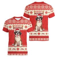 Switzerland Christmas Women V-Neck T-Shirt Cute Saint Bernard Merry Woofmas LT05 - Wonder Print Shop