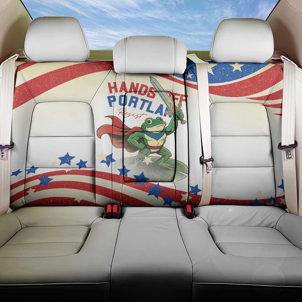 Hands Off Portland Back Car Seat Cover Resist Frog - Wonder Print Shop