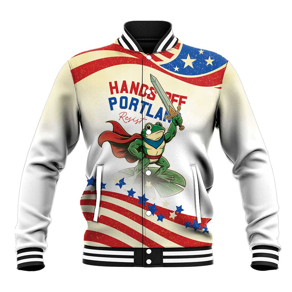 Hands Off Portland Baseball Jacket Resist Frog - Wonder Print Shop