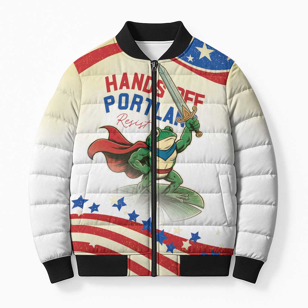 Hands Off Portland Bomber Puffer Jacket Resist Frog - Wonder Print Shop