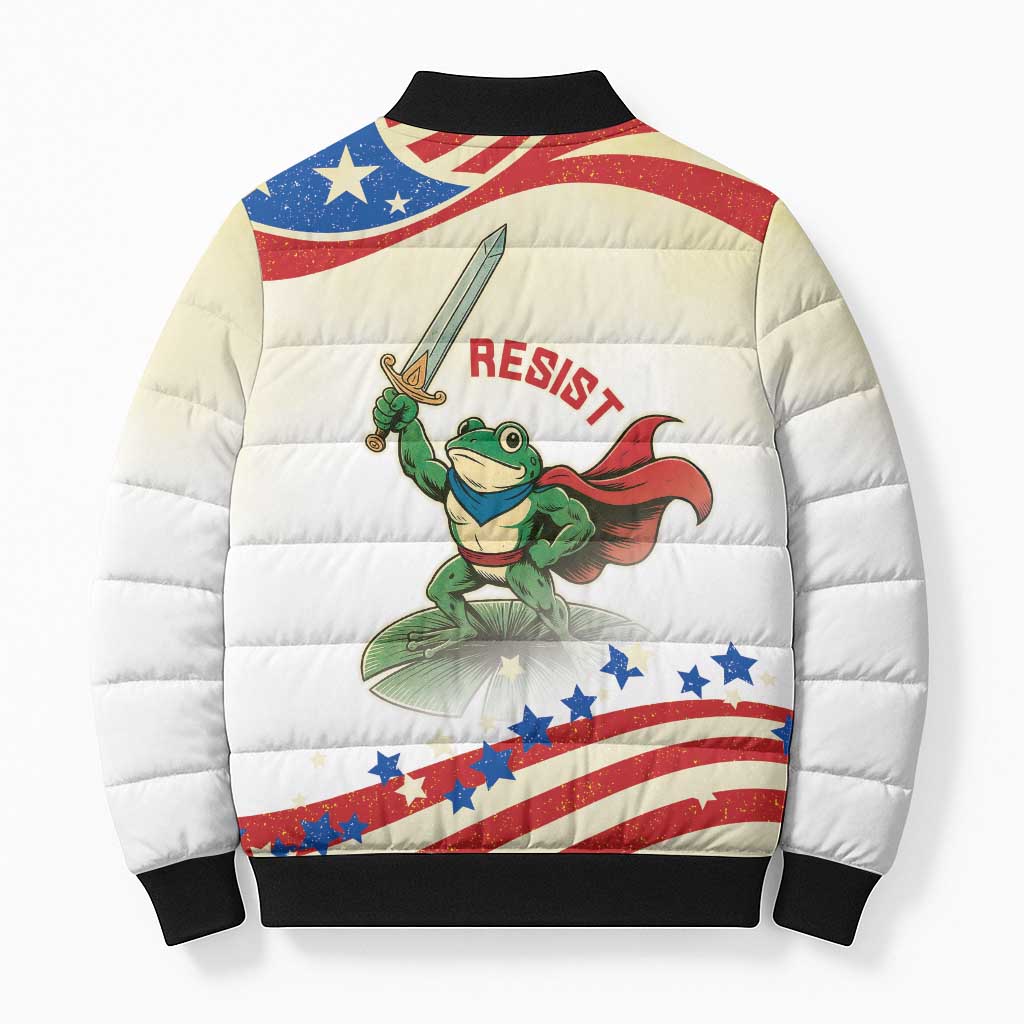 Hands Off Portland Bomber Puffer Jacket Resist Frog - Wonder Print Shop