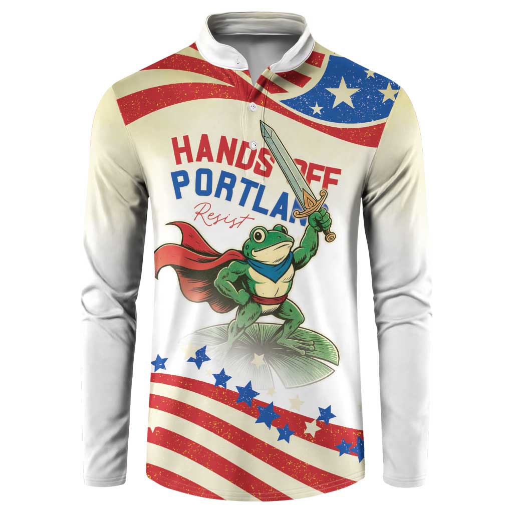Hands Off Portland Button Sweatshirt Resist Frog - Wonder Print Shop