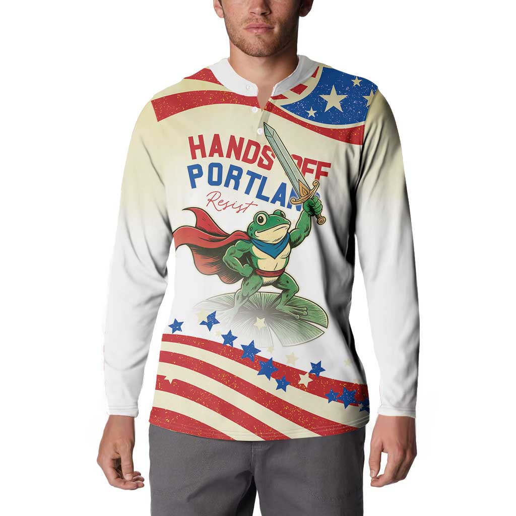 Hands Off Portland Button Sweatshirt Resist Frog - Wonder Print Shop