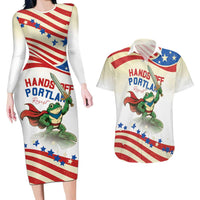 Hands Off Portland Couples Matching Long Sleeve Bodycon Dress and Hawaiian Shirt Resist Frog - Wonder Print Shop