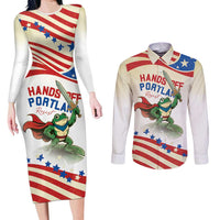Hands Off Portland Couples Matching Long Sleeve Bodycon Dress and Long Sleeve Button Shirt Resist Frog - Wonder Print Shop