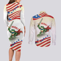 Hands Off Portland Couples Matching Long Sleeve Bodycon Dress and Long Sleeve Button Shirt Resist Frog - Wonder Print Shop