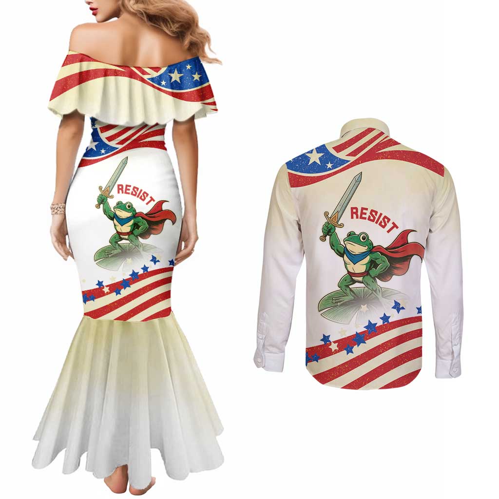 Hands Off Portland Couples Matching Mermaid Dress and Long Sleeve Button Shirt Resist Frog - Wonder Print Shop