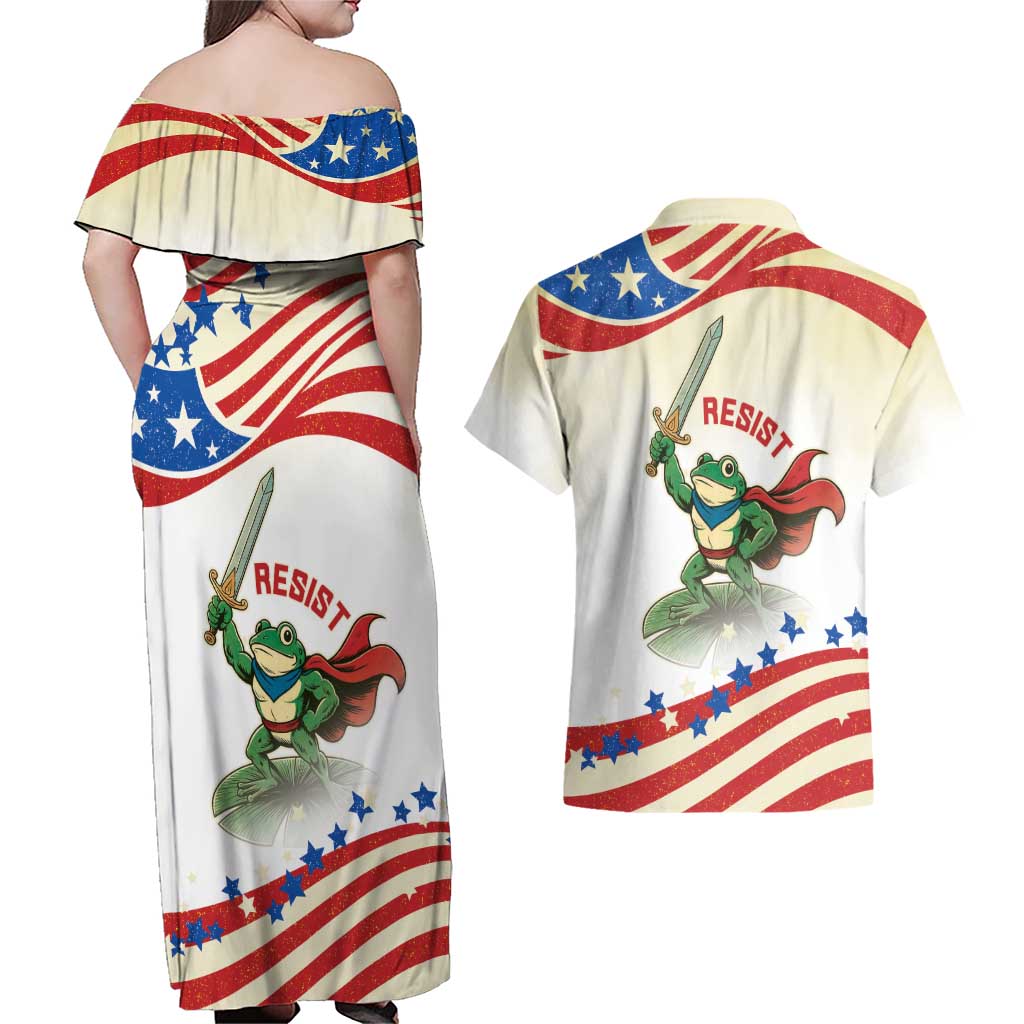 Hands Off Portland Couples Matching Off Shoulder Maxi Dress and Hawaiian Shirt Resist Frog - Wonder Print Shop