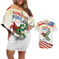Hands Off Portland Couples Matching Off Shoulder Short Dress and Hawaiian Shirt Resist Frog - Wonder Print Shop