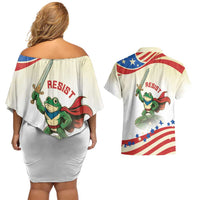 Hands Off Portland Couples Matching Off Shoulder Short Dress and Hawaiian Shirt Resist Frog - Wonder Print Shop