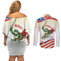 Hands Off Portland Couples Matching Off Shoulder Short Dress and Long Sleeve Button Shirt Resist Frog - Wonder Print Shop