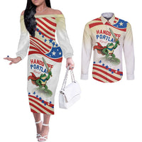 Hands Off Portland Couples Matching Off The Shoulder Long Sleeve Dress and Long Sleeve Button Shirt Resist Frog - Wonder Print Shop