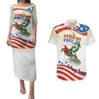 Hands Off Portland Couples Matching Puletasi and Hawaiian Shirt Resist Frog - Wonder Print Shop