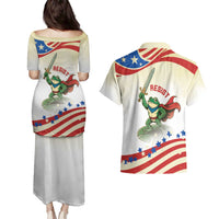 Hands Off Portland Couples Matching Puletasi and Hawaiian Shirt Resist Frog - Wonder Print Shop